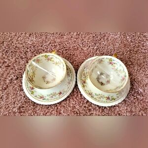 1960's- 2 Tea cup Set Princess Chalfonte Czechoslovakia Floral, Gold Trim